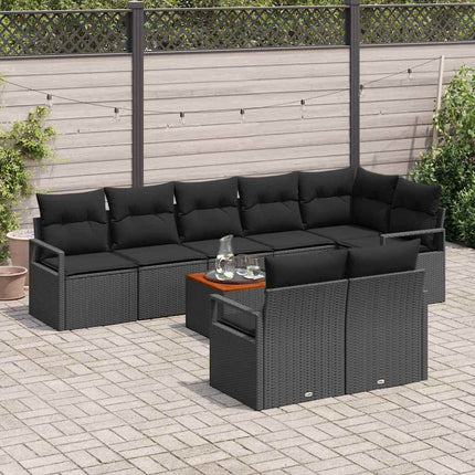 Trädgårdsoffset med kudde 9 pcs Svart konstrotting
