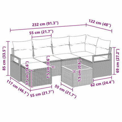 Trädgårdsoffset med kudde 7 pcs Svart konstrotting