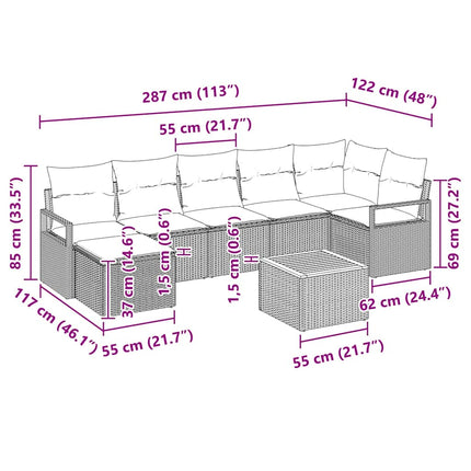 Trädgårdsoffset med kudde 8 pcs Beige konstrotting