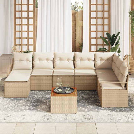 Trädgårdsoffset med kudde 9 pcs Beige konstrotting