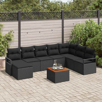 Trädgårdsoffset med kudde 9 pcs Svart konstrotting