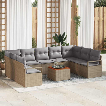 Trädgårdsoffset med kudde 10 pcs Beige konstrotting