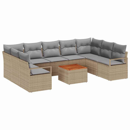 Trädgårdsoffset med kudde 10 pcs Beige konstrotting