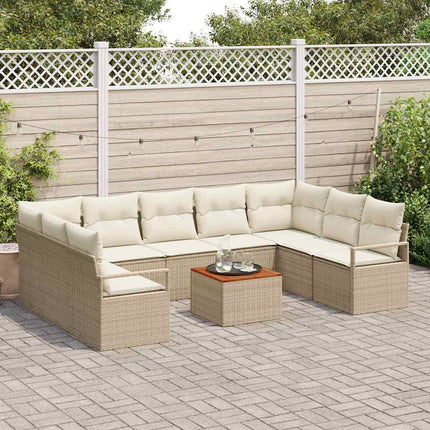 Trädgårdsoffset med kudde 10 pcs Beige konstrotting