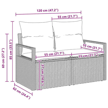 Trädgårdsoffset med kudde 11 pcs Grå konstrotting