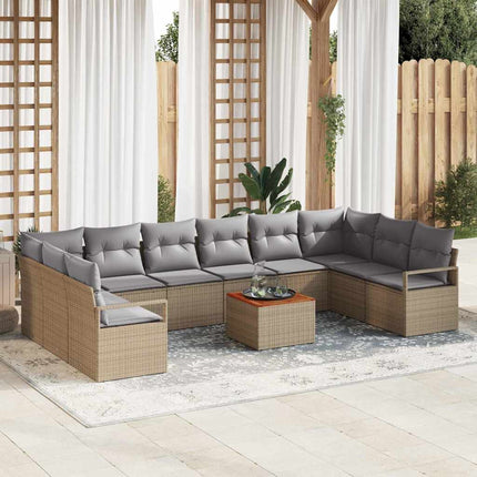 Trädgårdsoffset med kudde 11 pcs Beige konstrotting