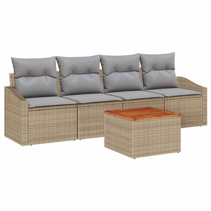 Trädgårdsoffset med kudde 5 pcs Beige konstrotting