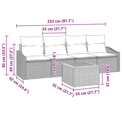 Trädgårdsoffset med kudde 5 pcs Beige konstrotting