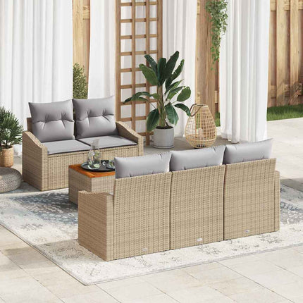 Trädgårdsoffset med kudde 6 pcs Beige konstrotting