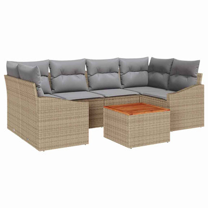 Trädgårdsoffset med kudde 7 pcs Beige konstrotting