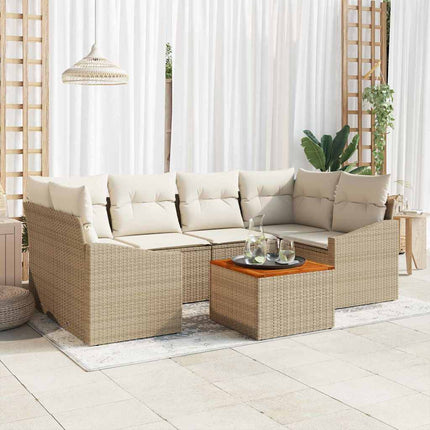 Trädgårdsoffset med kudde 7 pcs Beige konstrotting