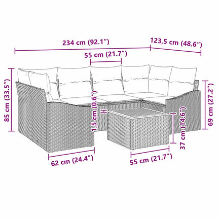 Trädgårdsoffset med kudde 7 pcs Svart konstrotting