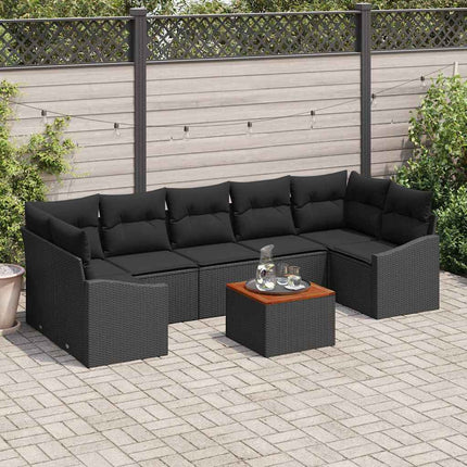 Trädgårdsoffset med kudde 8 pcs Svart konstrotting