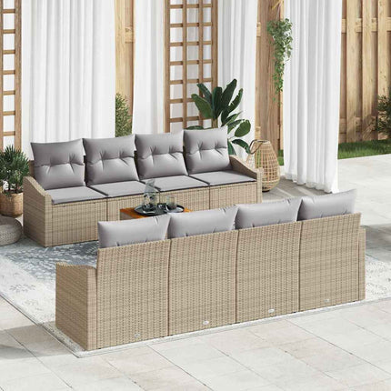 Trädgårdsoffset med kudde 9 pcs Beige konstrotting