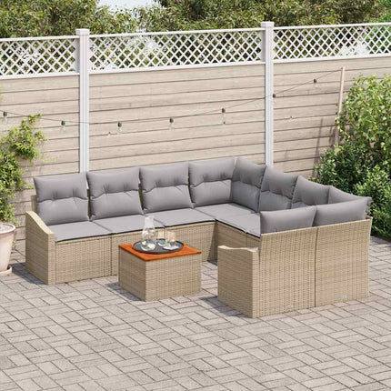 Trädgårdsoffset med kudde 9 pcs Beige konstrotting