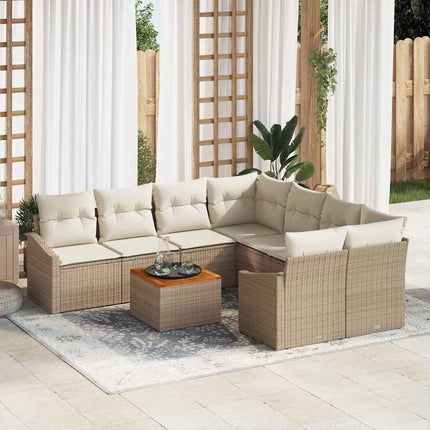 Trädgårdsoffset med kudde 9 pcs Beige konstrotting