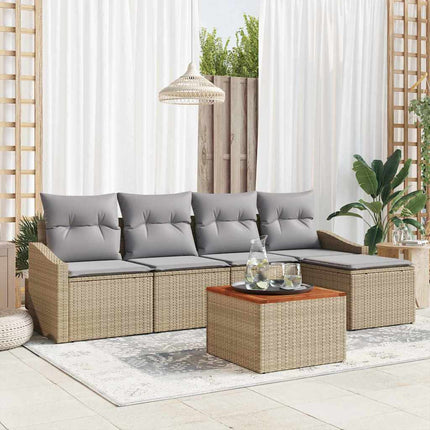Trädgårdsoffset med kudde 6 pcs Beige konstrotting