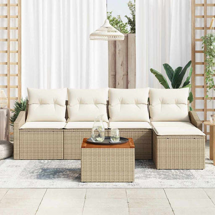 Trädgårdsoffset med kudde 6 pcs Beige konstrotting