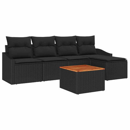 Trädgårdsoffset med kudde 6 pcs Svart konstrotting