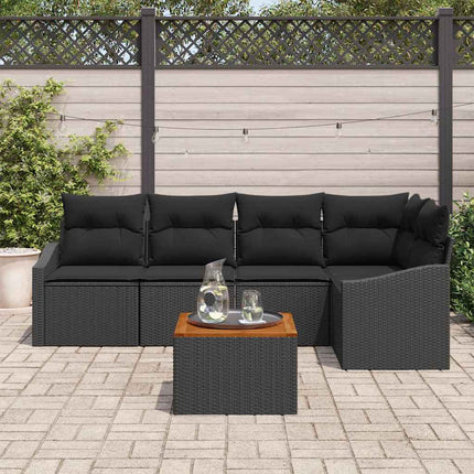 Trädgårdsoffset med kudde 6 pcs Svart konstrotting