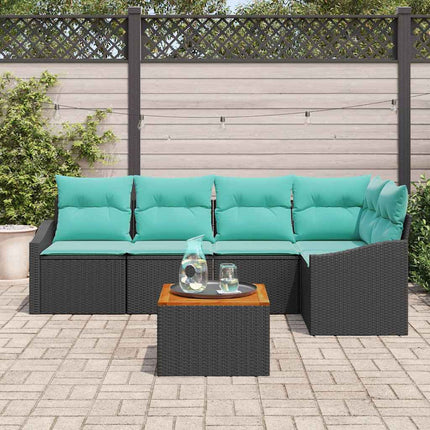 Trädgårdsoffset med kudde 6 pcs Svart konstrotting