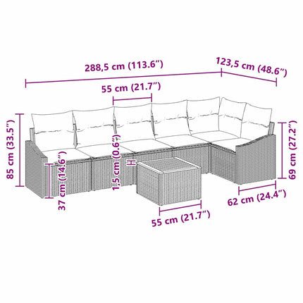 Trädgårdsoffset med kudde 7 pcs Svart konstrotting