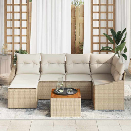 Trädgårdsoffset med kudde 7 pcs Beige konstrotting