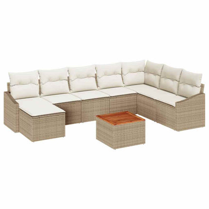 Trädgårdsoffset med kudde 9 pcs Beige konstrotting