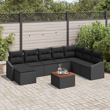Trädgårdsoffset med kudde 9 pcs Svart konstrotting