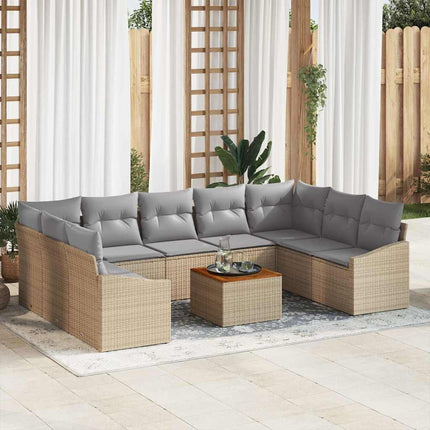 Trädgårdsoffset med kudde 10 pcs Beige konstrotting