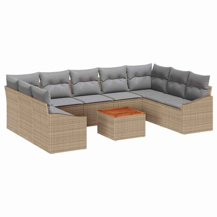 Trädgårdsoffset med kudde 10 pcs Beige konstrotting
