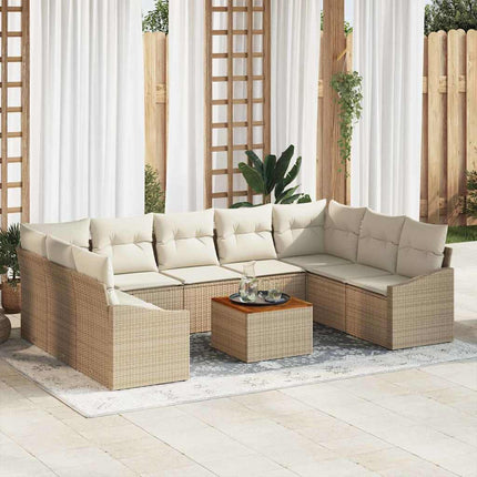 Trädgårdsoffset med kudde 10 pcs Beige konstrotting