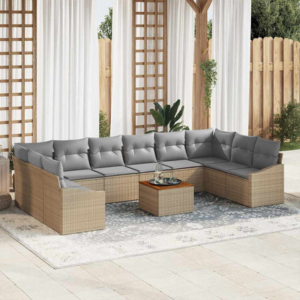 Trädgårdsoffset med kudde 11 pcs Beige konstrotting
