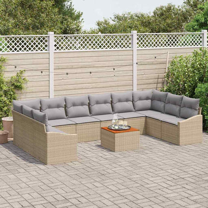 Trädgårdsoffset med kudde 11 pcs Beige konstrotting