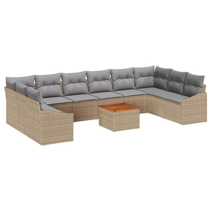 Trädgårdsoffset med kudde 11 pcs Beige konstrotting