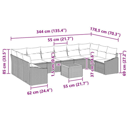 Trädgårdsoffset med kudde 11 pcs Beige konstrotting