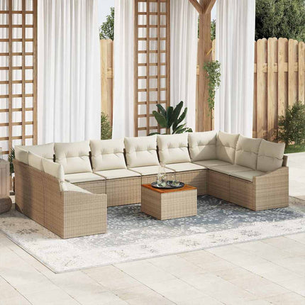 Trädgårdsoffset med kudde 11 pcs Beige konstrotting