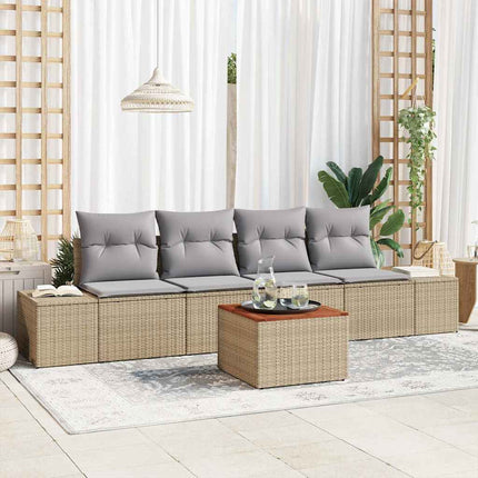Trädgårdsoffset med kudde 5 pcs Beige konstrotting