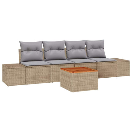 Trädgårdsoffset med kudde 5 pcs Beige konstrotting