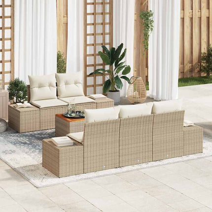 Trädgårdsoffset med kudde 6 pcs Beige konstrotting