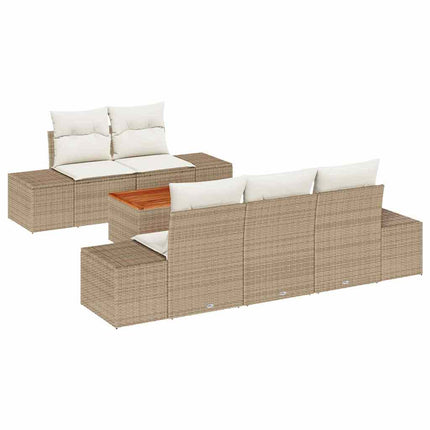Trädgårdsoffset med kudde 6 pcs Beige konstrotting