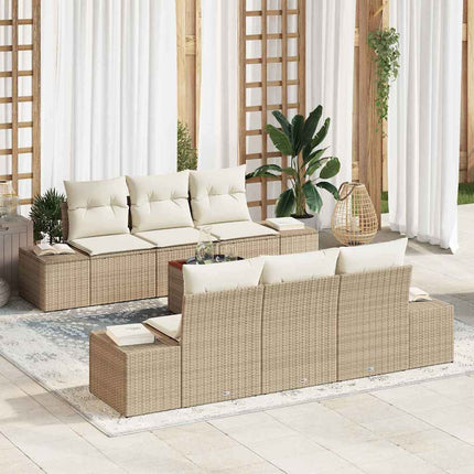 Trädgårdsoffset med kudde 7 pcs Beige konstrotting