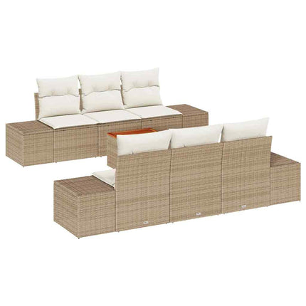 Trädgårdsoffset med kudde 7 pcs Beige konstrotting