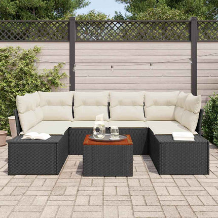 Trädgårdsoffset med kudde 7 pcs Svart konstrotting