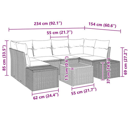 Trädgårdsoffset med kudde 7 pcs Beige konstrotting