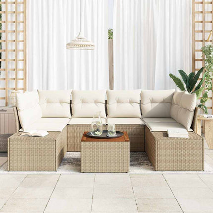 Trädgårdsoffset med kudde 7 pcs Beige konstrotting