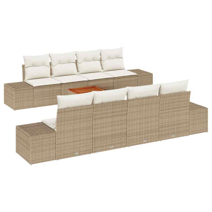 Trädgårdsoffset med kudde 9 pcs Beige konstrotting