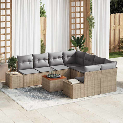 Trädgårdsoffset med kudde 9 pcs Beige konstrotting