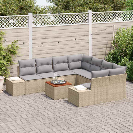 Trädgårdsoffset med kudde 9 pcs Beige konstrotting