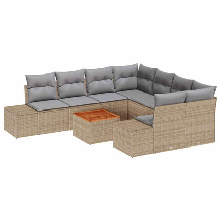Trädgårdsoffset med kudde 9 pcs Beige konstrotting